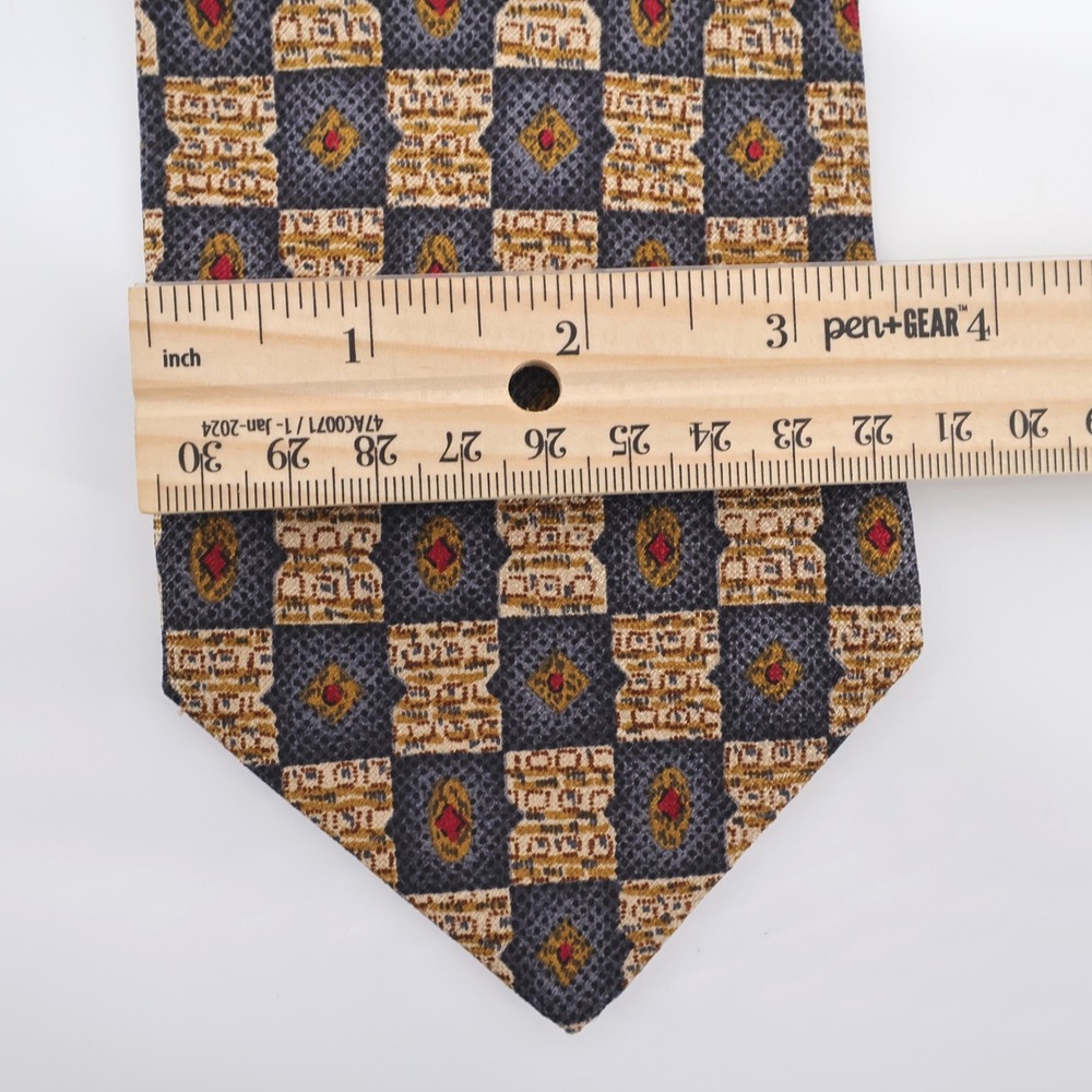 Canali Geometric‎ Medallion Silk Necktie Blue Gold Mens OS Tie - Picture 5 of 6